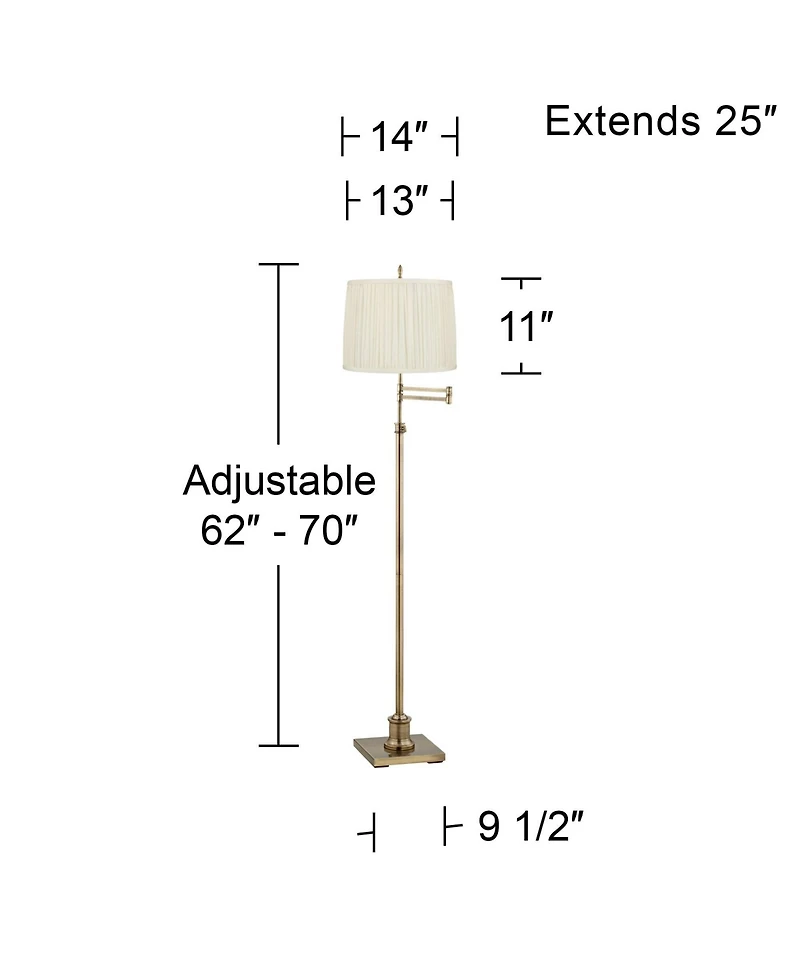 360 Lighting Westbury Traditional 70" Tall Standing Floor Lamp Adjustable Swing Arm Antique Brass Finish Pleated Shade
