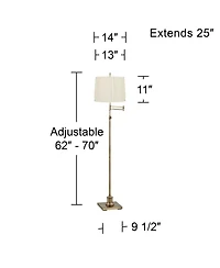 360 Lighting Westbury Traditional 70" Tall Standing Floor Lamp Adjustable Swing Arm Antique Brass Finish Pleated Shade