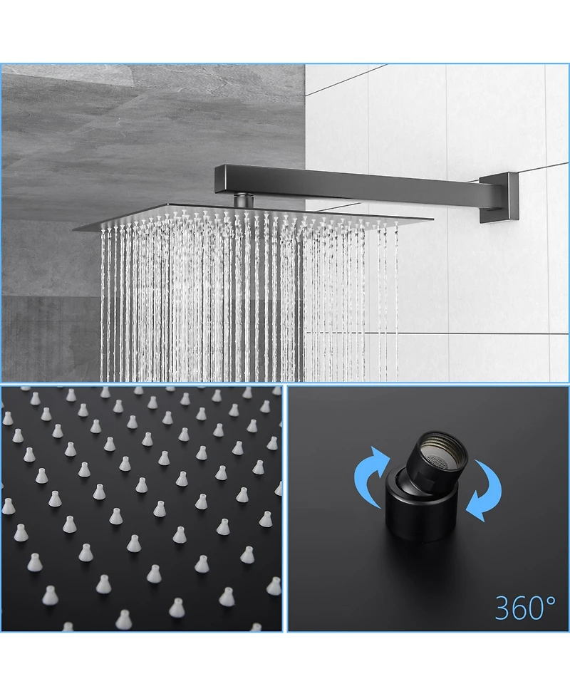 Busdays Shower System with Adjustable Slide Bar,12 Inch Wall Mounted Square Shower System with Rough-in Valve,Matte black