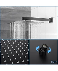 Busdays Shower System with Adjustable Slide Bar,12 Inch Wall Mounted Square Shower System with Rough-in Valve,Matte black