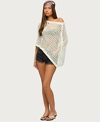 Edikted Women's Cloe Off Shoulder Crochet Poncho