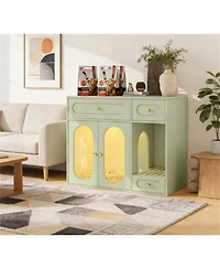 Zeus & Ruta Cat Litter Box Enclosure with Led Light, Storage Drawers and Acrylic Doors