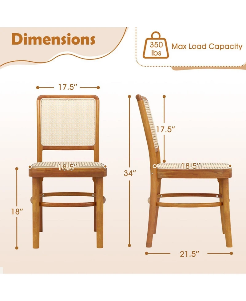 Gouun Set of 2 Boho Rattan Dining Chairs with Teak Wood Frame and Footrests