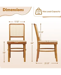 Gouun Set of 2 Boho Rattan Dining Chairs with Teak Wood Frame and Footrests