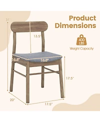 Gouun Set of 2 Fabric Upholstered Armless Dining Chairs with Rubber Wood Frame in Oak