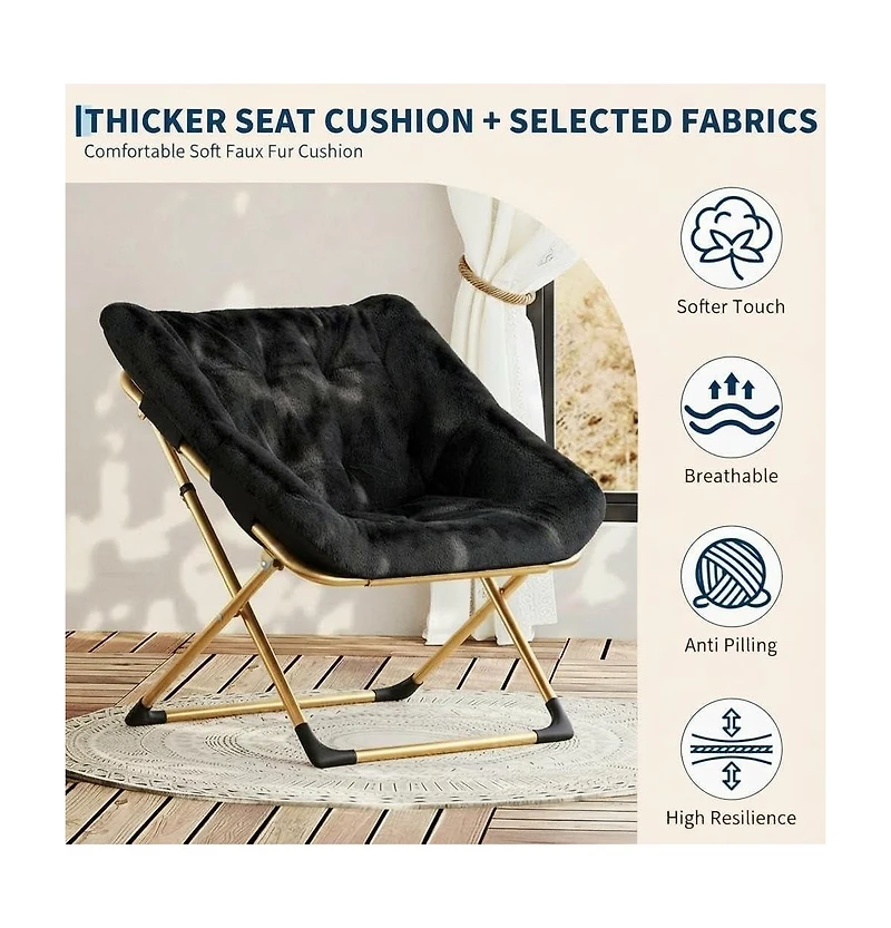 gaomon Rabbit Fur Saucer Chair, Foldable Lounge Chair with Metal Frame, Comfy Accent for Kids, Teens and Adults, No Assembly, Indoor Sofa Seat