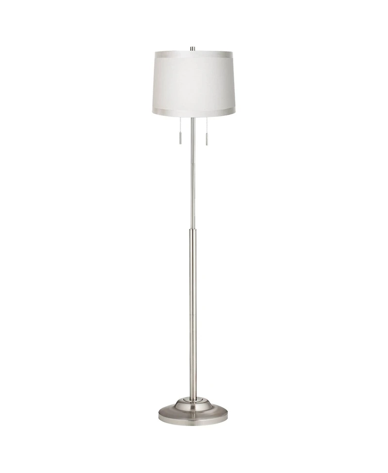 360 Lighting Abba Modern Floor Lamp Standing 66" Tall Brushed Nickel Fabric Tapered Drum Shade for Living Room Bedroom Office House Home