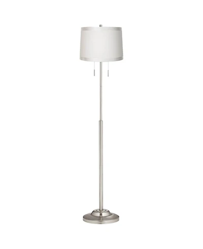 360 Lighting Abba Modern Floor Lamp Standing 66" Tall Brushed Nickel Fabric Tapered Drum Shade for Living Room Bedroom Office House Home