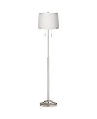 360 Lighting Abba Modern Floor Lamp Standing 66" Tall Brushed Nickel Fabric Tapered Drum Shade for Living Room Bedroom Office House Home