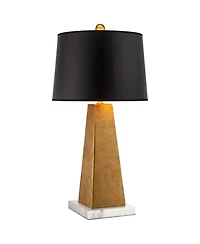 Possini Euro Design Obelisk Modern Table Lamp with Square Marble Riser 26" High Gold Leaf Drum Shade for Bedroom Living Room Bedside Home Kids