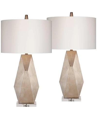 Possini Euro Design 32 1/2" Tall Geometric Mid Century Modern End Table Lamps Set of 2 Champagne Gold Living Room Bedroom