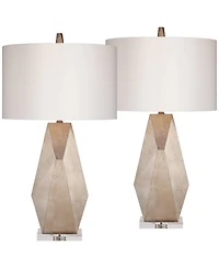 Possini Euro Design 32 1/2" Tall Geometric Mid Century Modern End Table Lamps Set of 2 Champagne Gold Living Room Bedroom