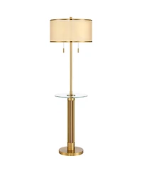Possini Euro Design Granview Mid Century Modern 66" Tall Standing Floor Lamp with Glass Table Usb Port Gold Metal Warm Brass Finish
