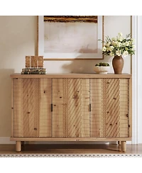 Tribesigns Solid Wood Buffet Cabinet with Storage, Farmhouse Sideboard Cabinet with 3 Doors and 2 Adjustable Shelves, Mid Century Modern Sideboard