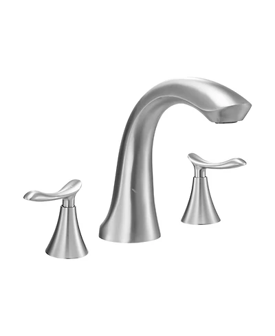 Busdays Brushed Stainless Steel 3 Hole Bathtub Faucet Set, Waterfall Gooseneck Deck Mount Tub Faucet with 2 Handles