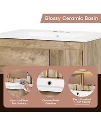 Busdays Modern Bathroom Vanity with Ceramic Sink, Storage Cabinet with Sliding Drawer and Open Shelf