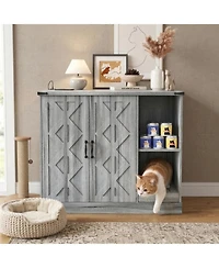 Zeus & Ruta Cat Litter Box Cabinet with Power Outlet Hidden Modern Furniture for Large Automatic Litter Boxes with Litter Catcher