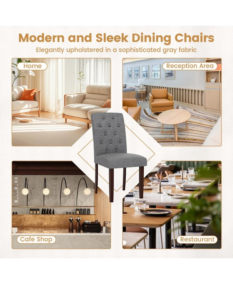 Gouun Set of 2 Button-Tufted Fabric Dining Chairs with Spring Cushion and Curved Back