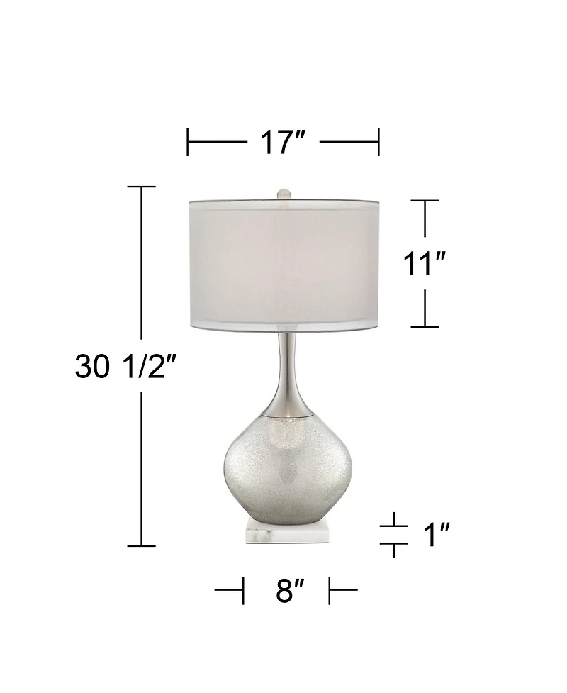 Possini Euro Design Swift Modern Table Lamp with SquareMarble Riser 30 1/2" Tall Glass Chrome Drum Shade for Bedroom Living Room House Home