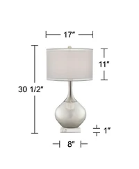 Possini Euro Design Swift Modern Table Lamp with SquareMarble Riser 30 1/2" Tall Glass Chrome Drum Shade for Bedroom Living Room House Home