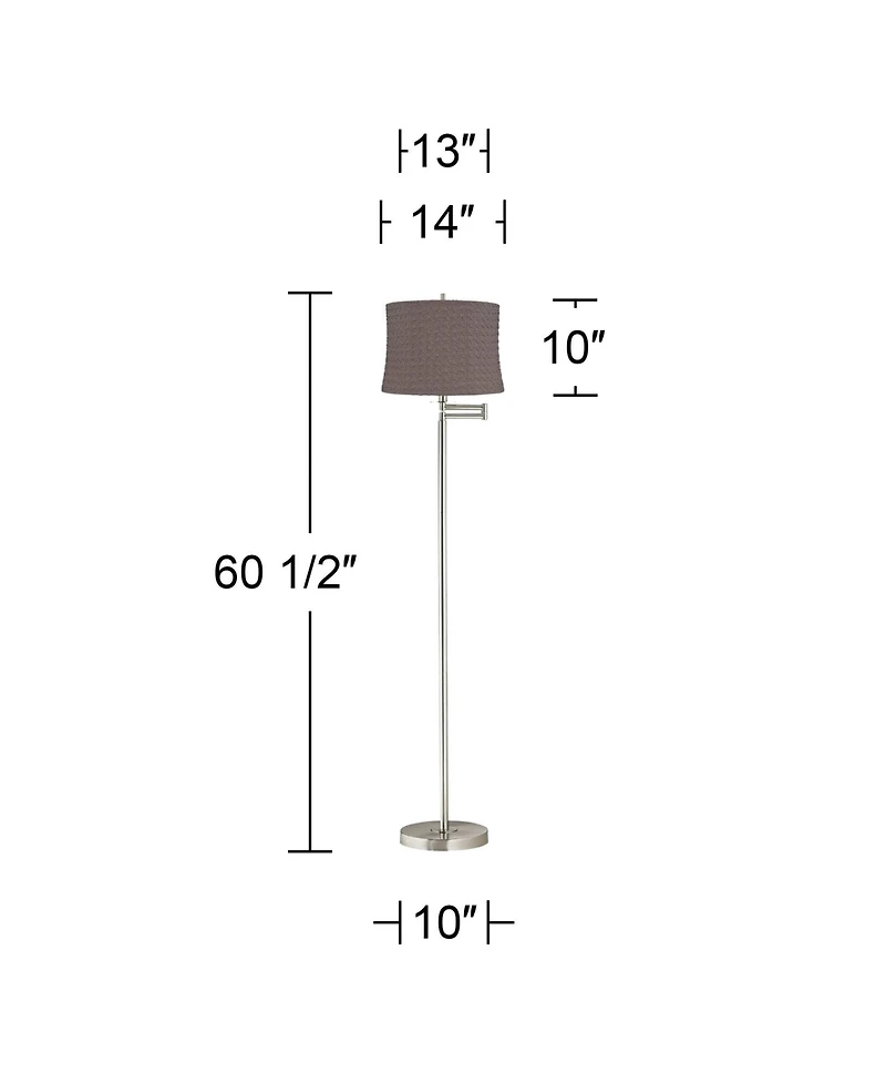 360 Lighting Druckman Modern 60 1/2" Tall Standing Floor Lamp Adjustable Swing Arm Metal Brushed Nickel Finish Drum Sierra