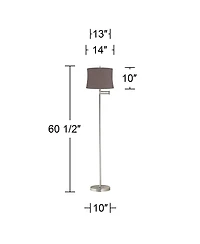 360 Lighting Druckman Modern 60 1/2" Tall Standing Floor Lamp Adjustable Swing Arm Metal Brushed Nickel Finish Drum Sierra