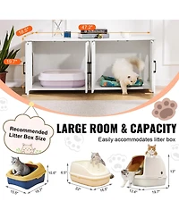 Gouun Hidden Cat Litter Box Enclosure Furniture for 2 Cats with 4 Doors and 2 Windows