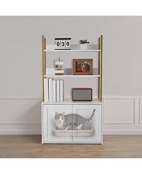 Gouun Hidden Cat Litter Box Cabinet with Storage Shelves and Metal Legs