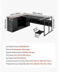 Gouun L-Shaped Executive Desk with Drawers and Storage Cabinet, 71 x 53 in Office Table with Cpu Stand, 350 lbs