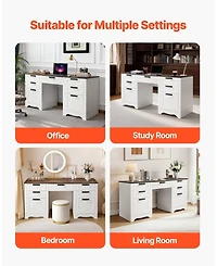 Gouun 60 in Farmhouse Executive Desk with Charging Station, Office Table with Storage Drawers and Keyboard Tray, Walnut