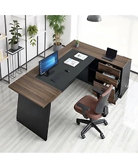Gouun L-Shaped Executive Desk with File Drawer and Storage Cabinet, Large Modern Office Table, 350 lbs Capacity