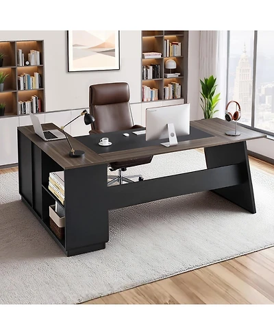 Gouun L-Shaped Executive Desk with File Drawer and Storage Cabinet, Large Modern Office Table, 350 lbs Capacity