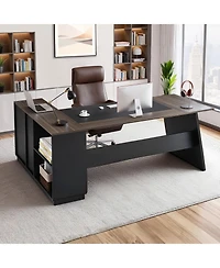 Gouun L-Shaped Executive Desk with File Drawer and Storage Cabinet, Large Modern Office Table, 350 lbs Capacity