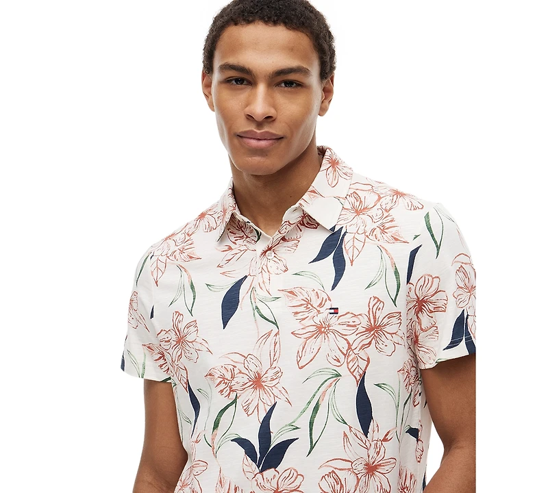 Tommy Hilfiger Men's Slub Jersey Allover Print Regular-Fit Polo Shirt