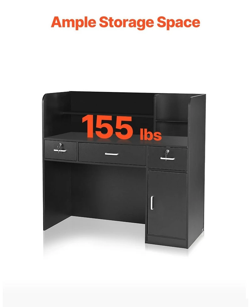 Gouun Reception Desk with Counter, 47 x 19 in Mdf Front Desk Table with 3 Drawers and Lockable Storage Cabinet