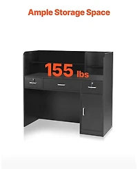 Gouun Reception Desk with Counter, 47 x 19 in Mdf Front Desk Table with 3 Drawers and Lockable Storage Cabinet