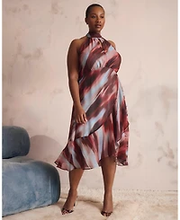 Estelle Plus Madelena Print Halter Wrap Fit Flare Midi Dress