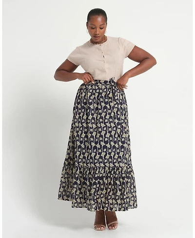 Estelle Women's Sea Lily Print Tiered A-Line Midi Skirt