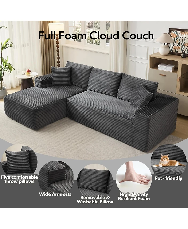 Gaomon Cloud Sectional Couch with L-Shape Chaise- Modern Plush Corduroy Sofa for Living Room