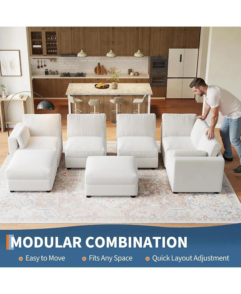Gaomon Modular Sectional Sofa L-Shaped Couch with Movable Ottoman- Convertible Chenille Sofa