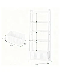 Yigii Ladder Shelf 4-Tier Bookshelf with Storage Basket Bamboo Bookcase