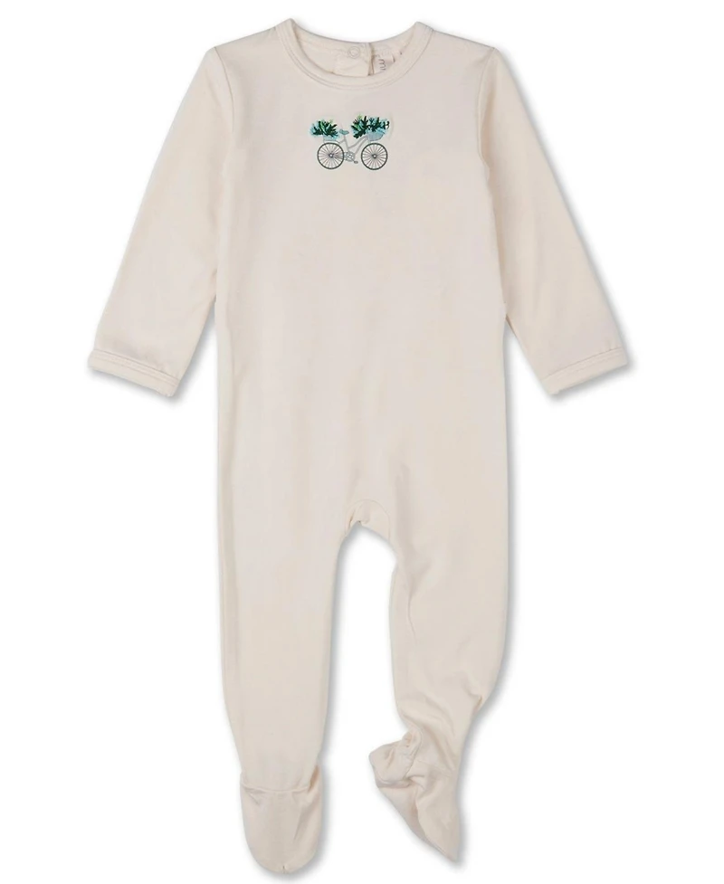MeMoi Baby Girls "Bicycle Basket of Blooms" Embroidered Footie