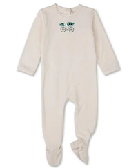 MeMoi Baby Girls "Bicycle Basket of Blooms" Embroidered Footie