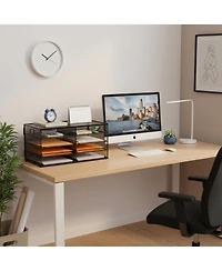 Yigii 5 Tier 8 Compartment Mesh Desk Organizer Portable Handle Metal File Sorter for Office Home School