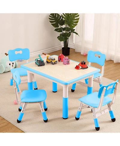 gaomon Kids Table and 4 Chairs Set, Toddler Height Adjustable Desk with Graffiti Desktop, Non-Slip Legs, Max 300lbs,Arts and Crafts Table