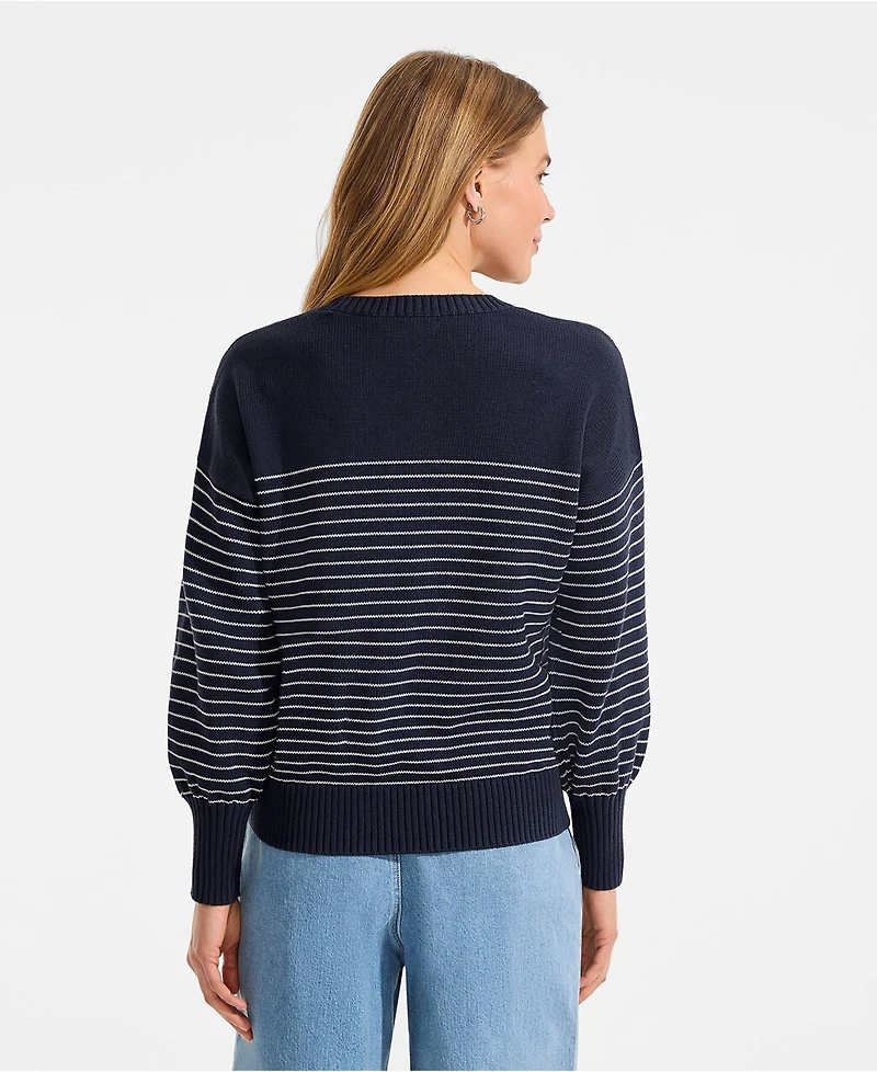 Lands' End Women's Cotton Drifter Novelty Jacquard Crew Neck Sweater