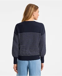 Lands' End Women's Cotton Drifter Novelty Jacquard Crew Neck Sweater