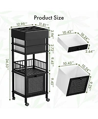 Yigii Bamboo Makeup Organizer Cart 3 Drawers Rolling Storage for Bathroom Bedroom Vanity Skin Care Perfume Hair Tools