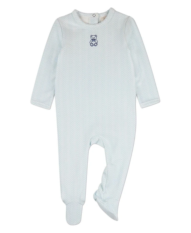 MeMoi Baby Girls "Snuggly Bear" Chevron-Printed Cotton-Rich Footie