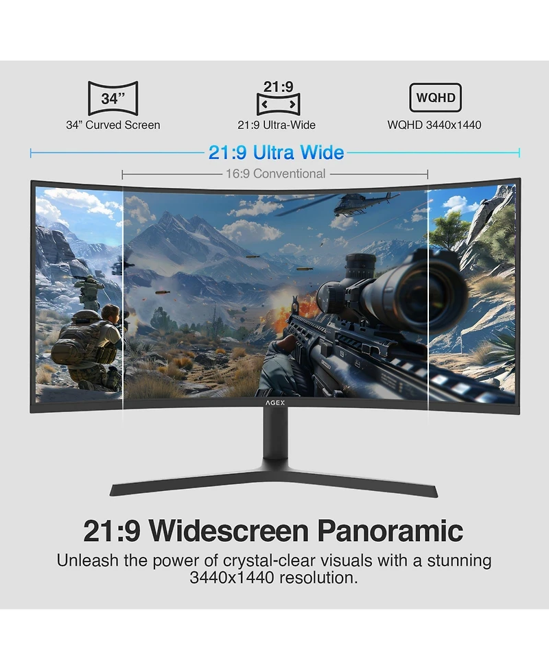 Z-edge Agex Series AG34P 34" Uwqhd 3440x1440 21:9 Ultra-Wide 240Hz 1ms Curved Gaming Monitor